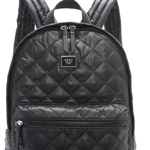 DKNY Maya Quilted Zip Front Backpack, Black, Lightweight, New with Tags